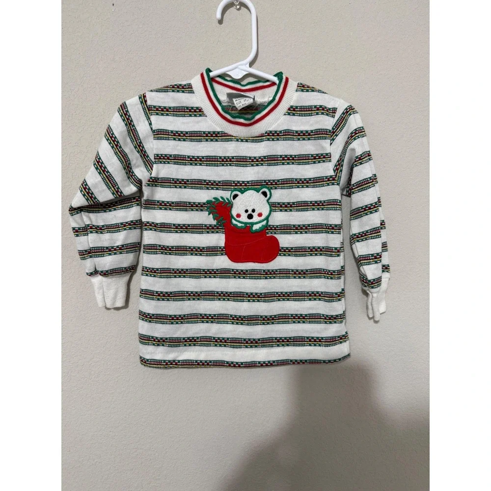 Royal Heir Christmas Sweater Toddler 3T White Stripe Polar Bear Stocking Vintage